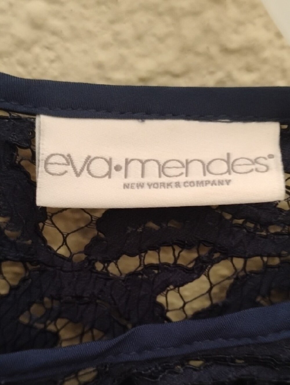 eva mendes for New York & Company Navy Lace Fit-and-Flare Dress - Picture 2 of 5